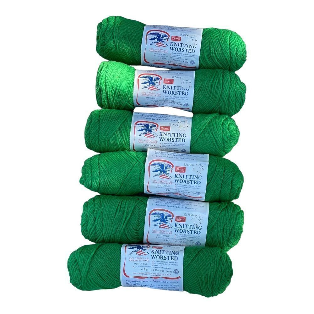 Sears Knitting Worsted Yarn Emerald Green Vintage lot of 6 Wool